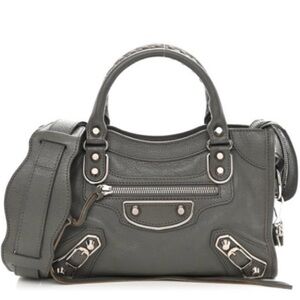 SOLD❌ Auth Balenciaga City mini Bag metallic edge Gray Gris leather strap Mirror
